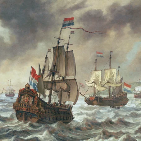 Schip met rood-wit-blauwe vlag